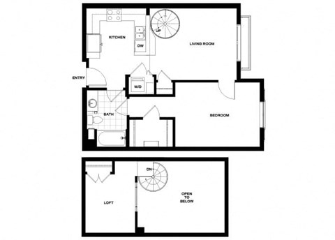 Floor plan for 1 bed, 1 bath, 814 sqft